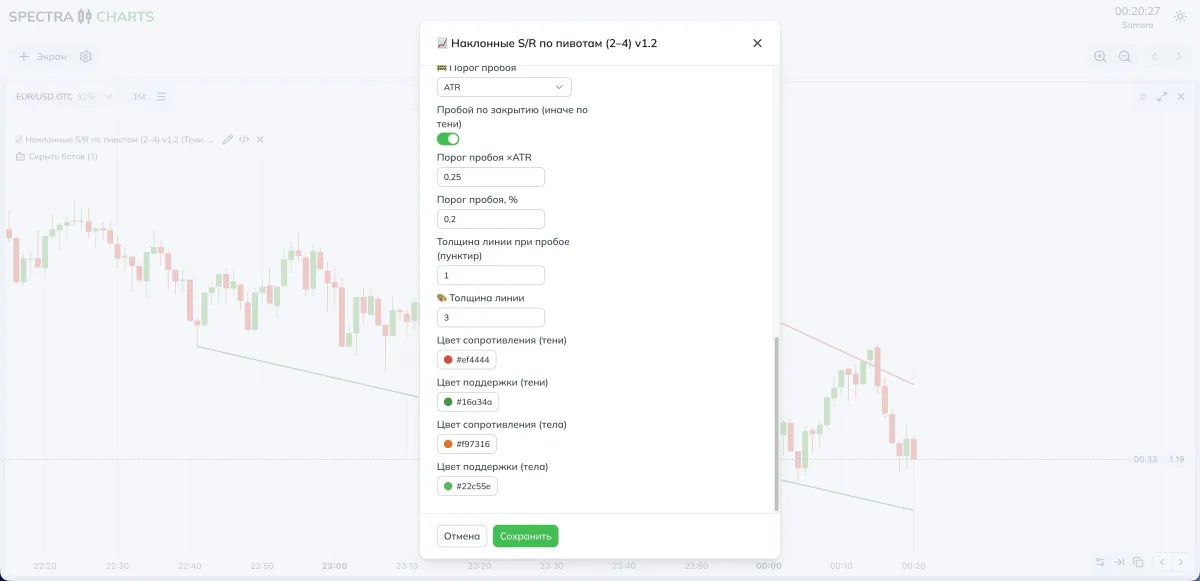 Settings screen and presets