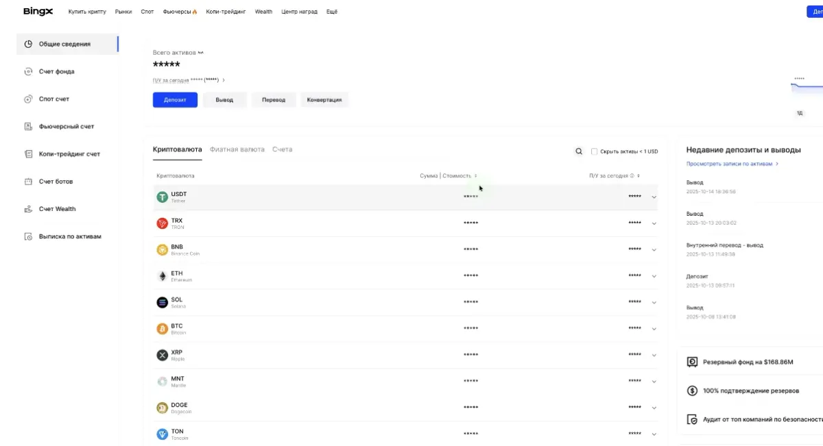 BingX assets after USDT arrival
