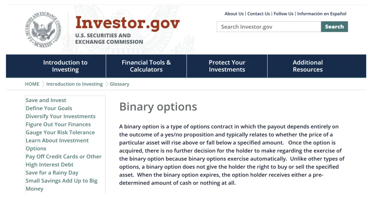 The appearance of binary options, regulation
